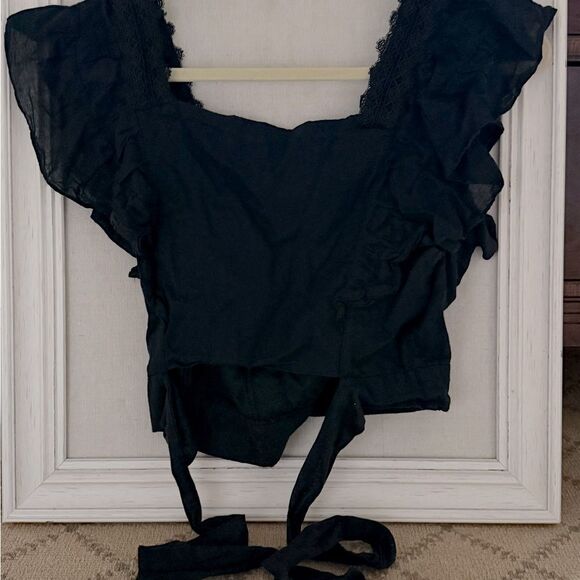 Pookie and Sebastian Black ruffles and lace crop top S - Picture 3 of 10